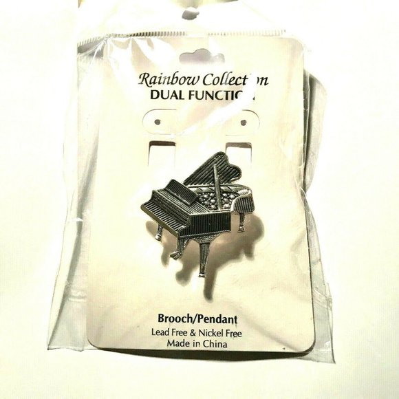 Silver Grand Piano Pin Brooch Necklace - Picture 4 of 11